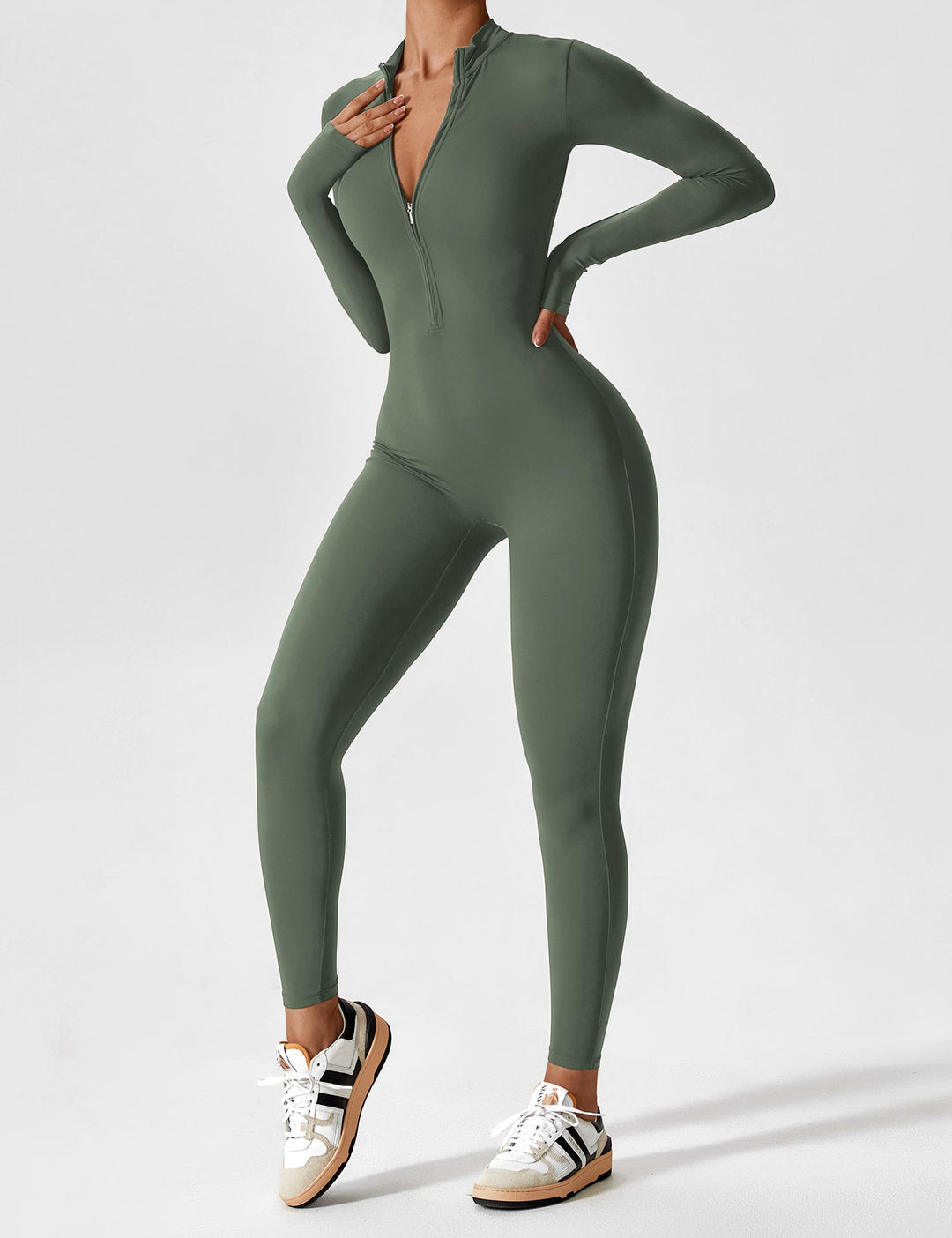 jumpsuit met lange mouwen/korte mouwen en ritssluiting